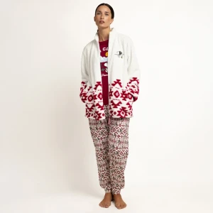 Bata mujer blanca estampado invernal rojo