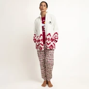 Bata mujer blanca estampado invernal rojo