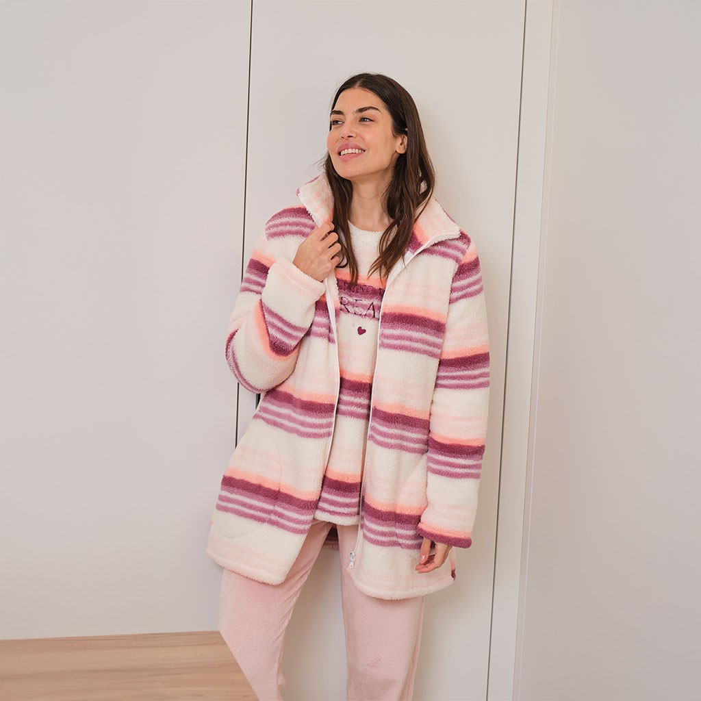 Bata corta mujer cremallera rayas