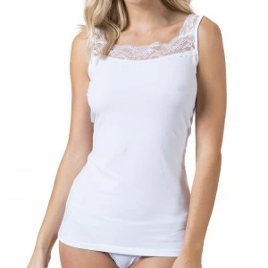 Camiseta mujer tirtante ancho y escote blonda
