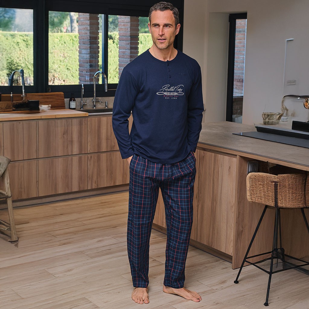 Pijama hombre algodón manga larga