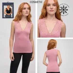 Camiseta termal con encaje cuello pico sin manga