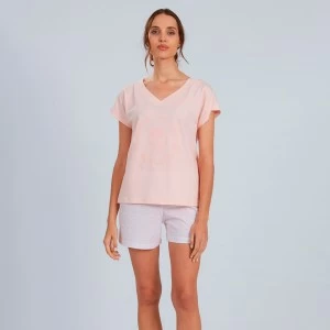 Pijama mujer manga corta cuello pico