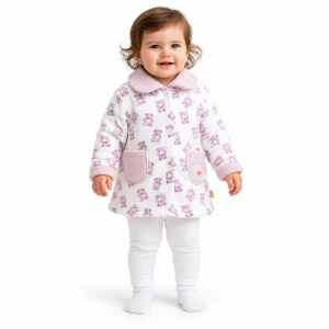 Bata beb&eacute; estampado ositos rosa
