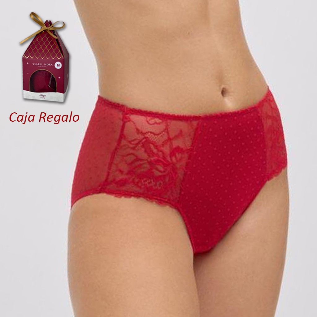 Braga alta roja encaje y plumeti en caijta regalo
