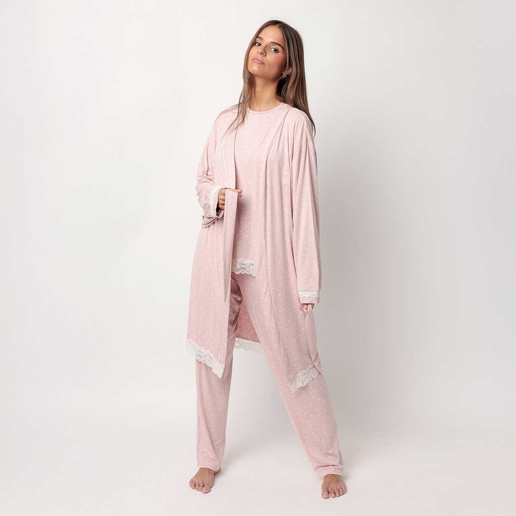 Bata mujer cruzada tejido viscosa topitos