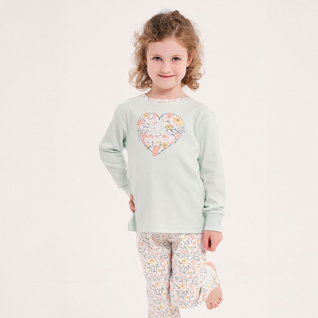 Pijama niña manga larga florecitas