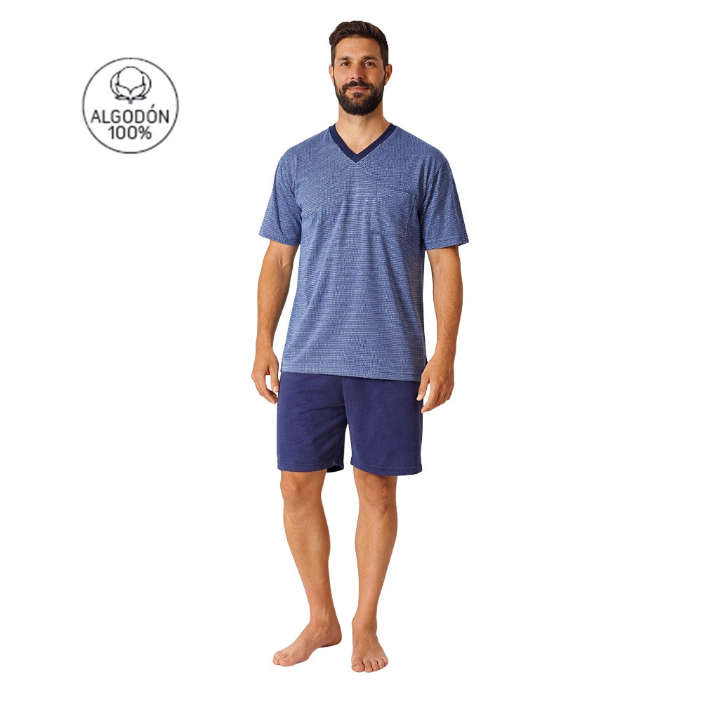 Pijama hombre manga corta cuello pico