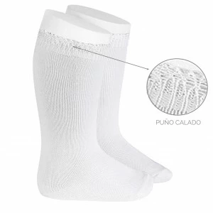Calcetin bebe e infantil liso con pu&ntilde;o calado