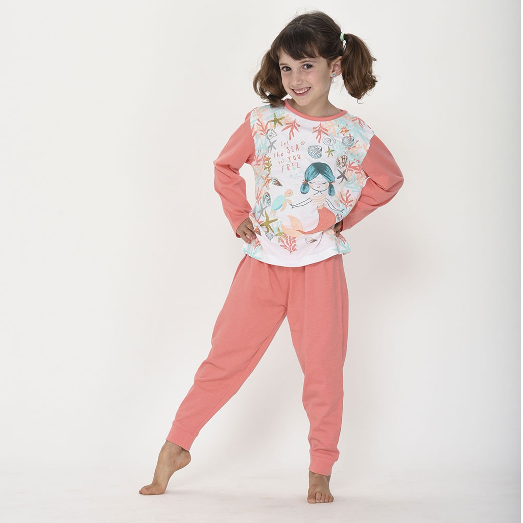 Pijama infantil niña algodón fino manga larga 