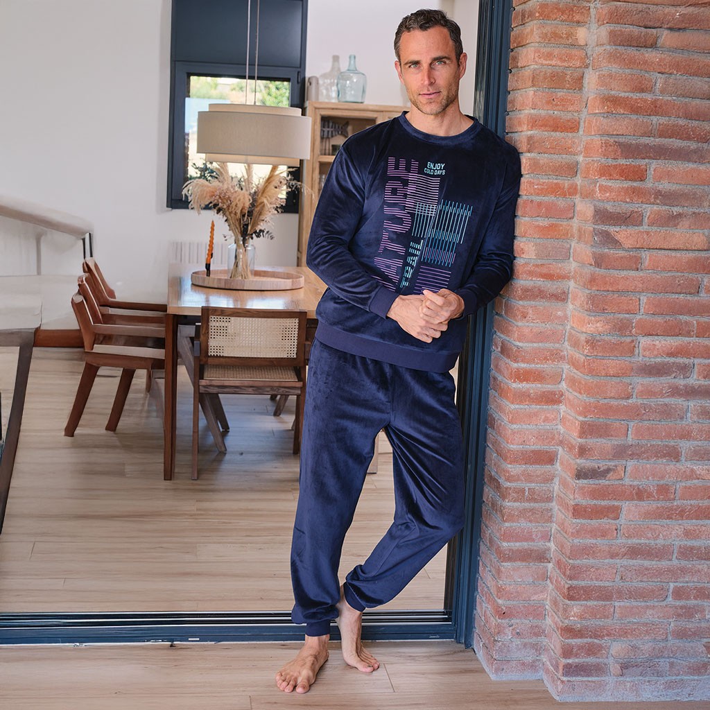 Pijama hombre manga larga aterciopelado