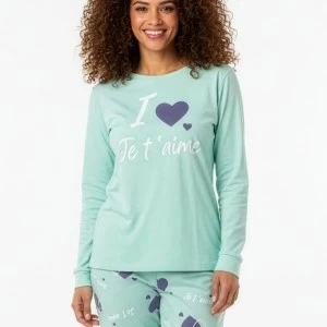 Pijama mujer algod&oacute;n estampado corazones