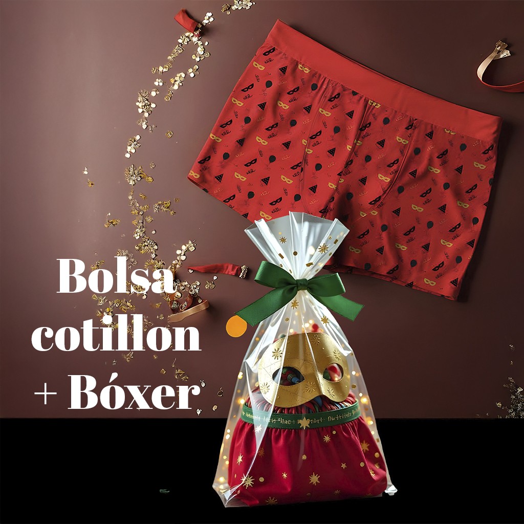 Bóxer hombre rojo con bolsa regalo cotillón.