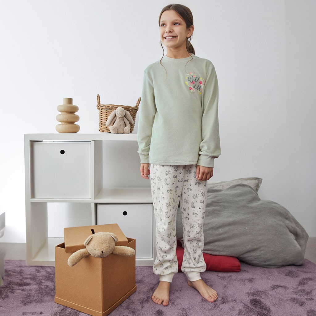Pijama largo juvenil tundosado niña con puño