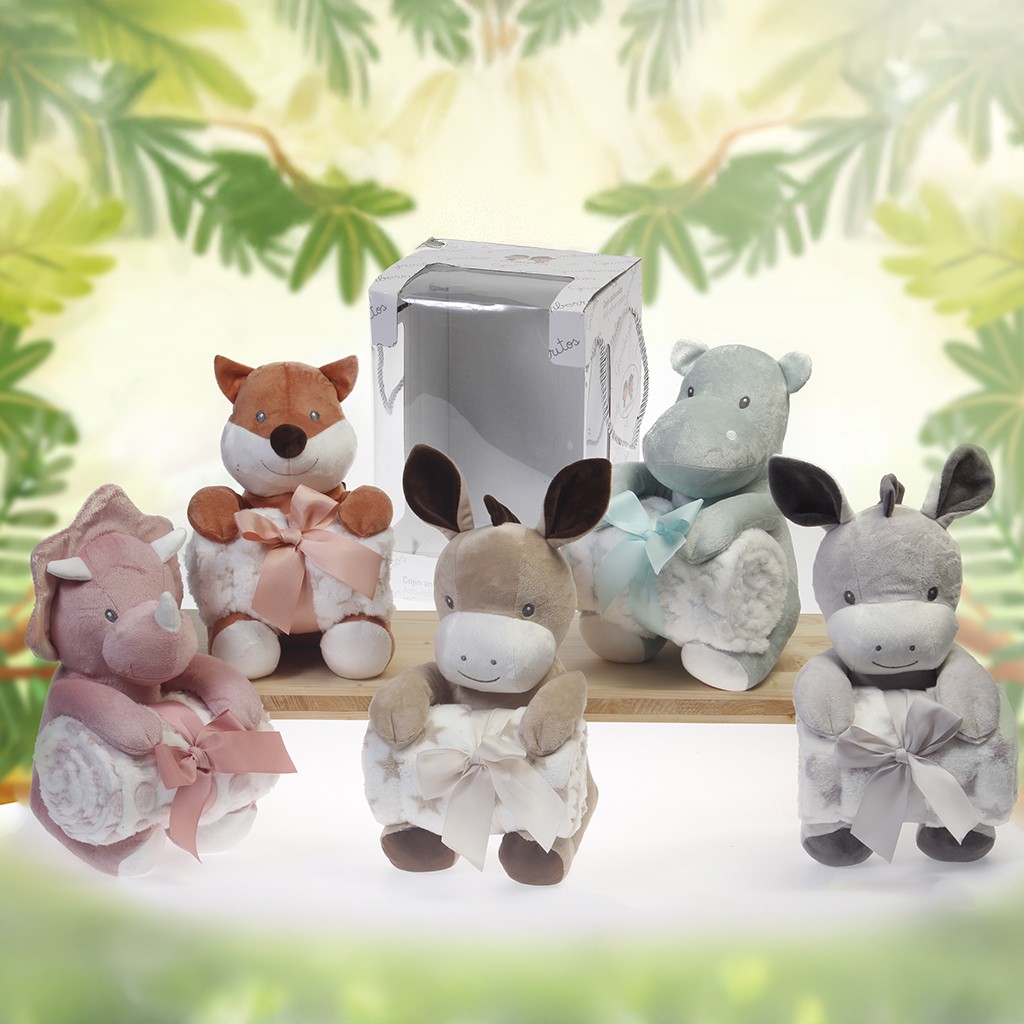 Peluche bebe con manta a juego de coralina