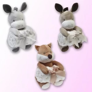 Peluche bebe con manta a juego de coralina