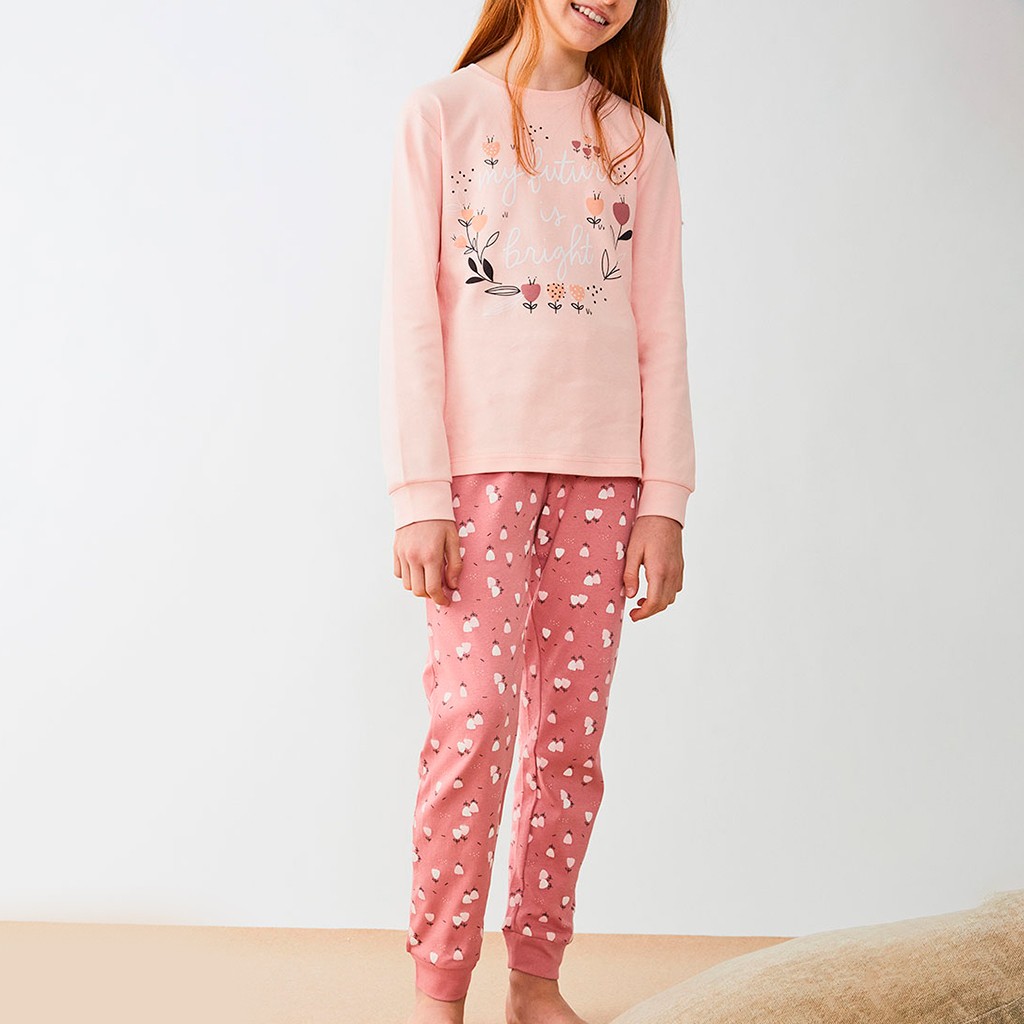 Pijama niña juvenil manga larga algodón