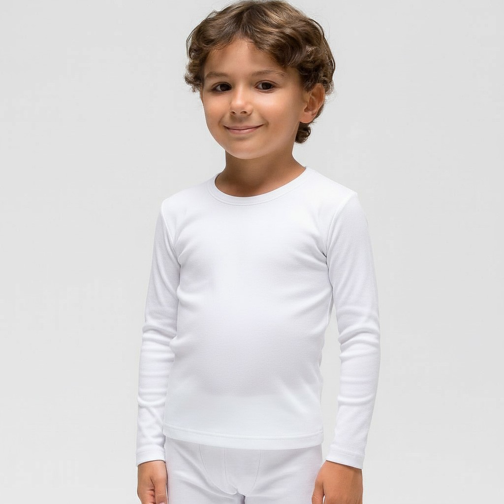 Camiseta de niño manga larga algodón liso termal