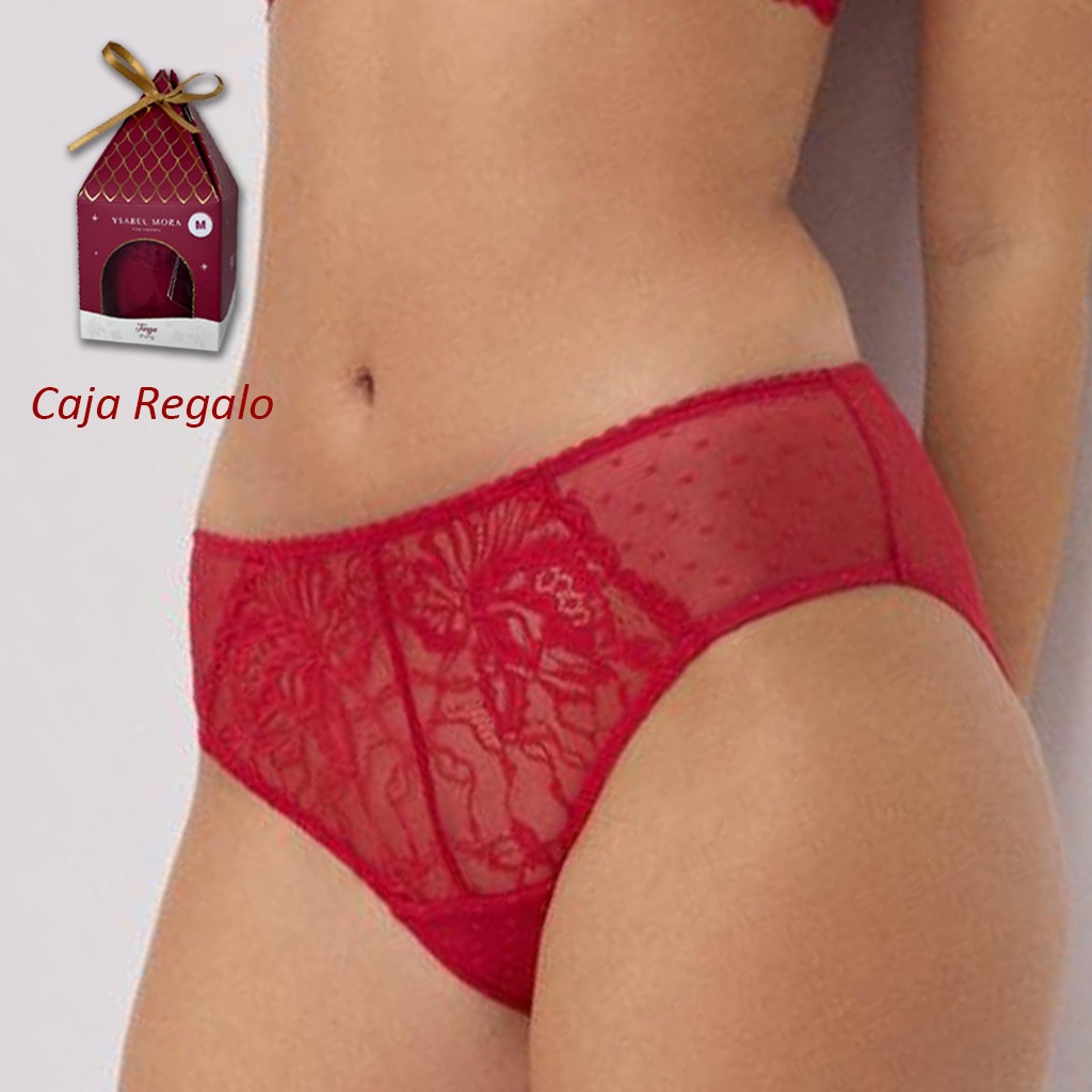 Braga midi roja encaje y plumeti en caijta regalo