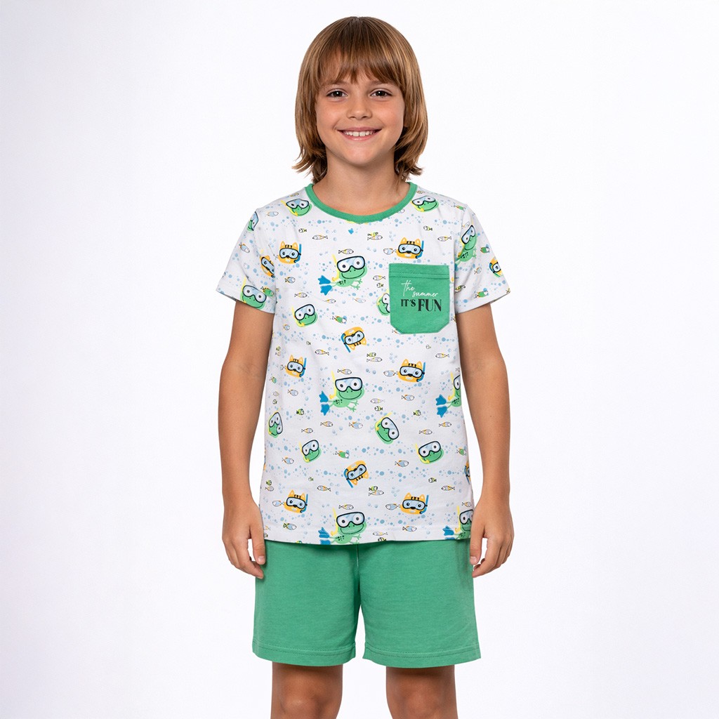 Pijama ni&ntilde;o manga corta algodon con bolsillo