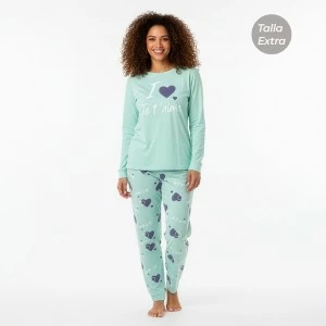 Pijama mujer algod&oacute;n verde agua talla extra