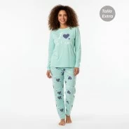 Pijama mujer algod&oacute;n verde agua talla extra