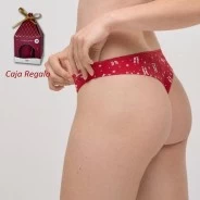 Tanga mujer algod&oacute;n el&aacute;stico estampado navide&ntilde;o