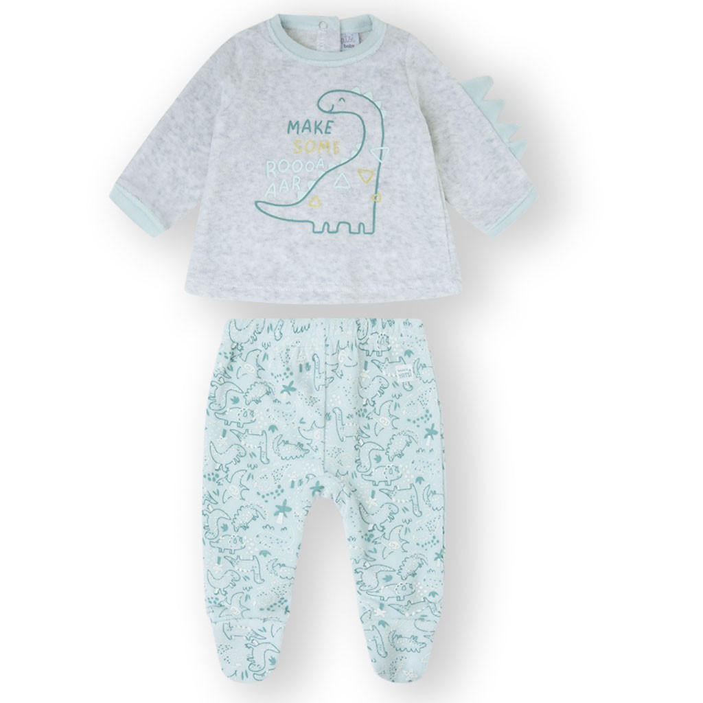Pijama de dos piezas tundosado bebé dinosaurio.