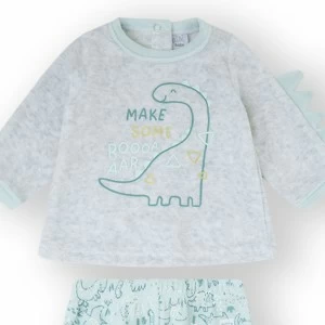Pijama de dos piezas tundosado beb&eacute; dinosaurio.