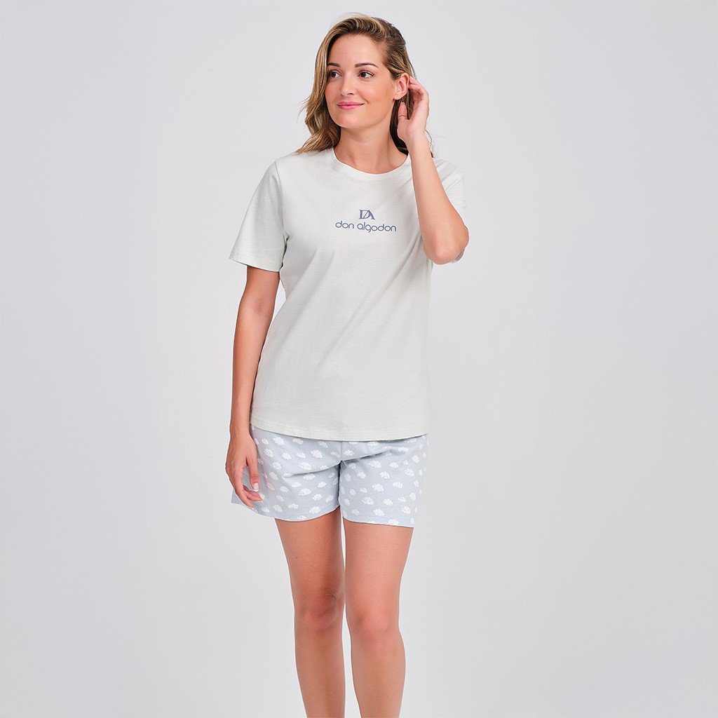 Pijama mujer manga corta estampado nubes