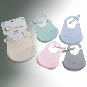 Babero bebe con recoge-migas y cuchara silicona