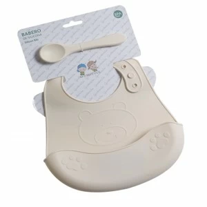 Babero bebe con recoge-migas y cuchara silicona