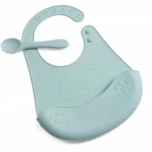 Babero bebe con recoge-migas y cuchara silicona