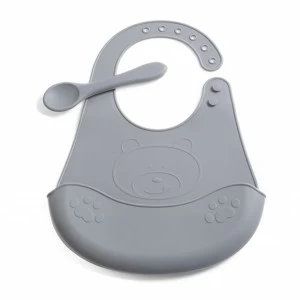 Babero bebe con recoge-migas y cuchara silicona