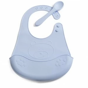 Babero bebe con recoge-migas y cuchara silicona