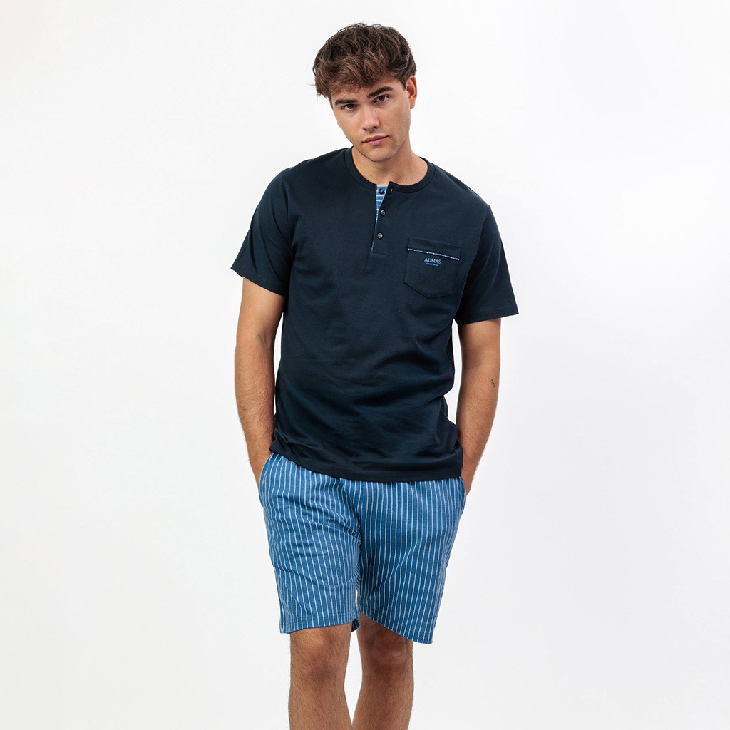Pijama hombre manga corta cuello botones