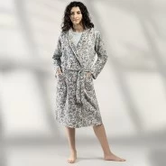 Bata cruzada mujer pique invierno estampado flores