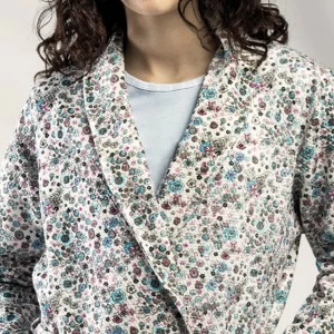 Bata cruzada mujer pique invierno estampado flores