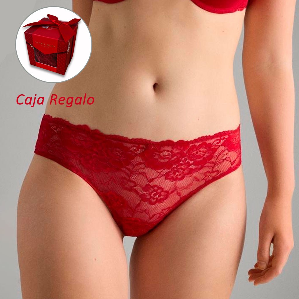 Braga midi mujer de encaje rojo en envase regalo 