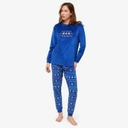 Pijama largo mujer azul estampado