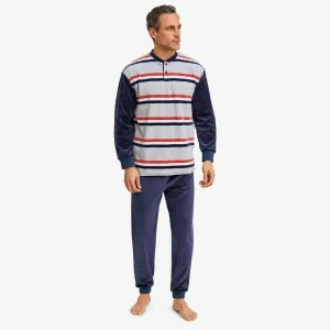 Pijama hombre cuello botones rayas