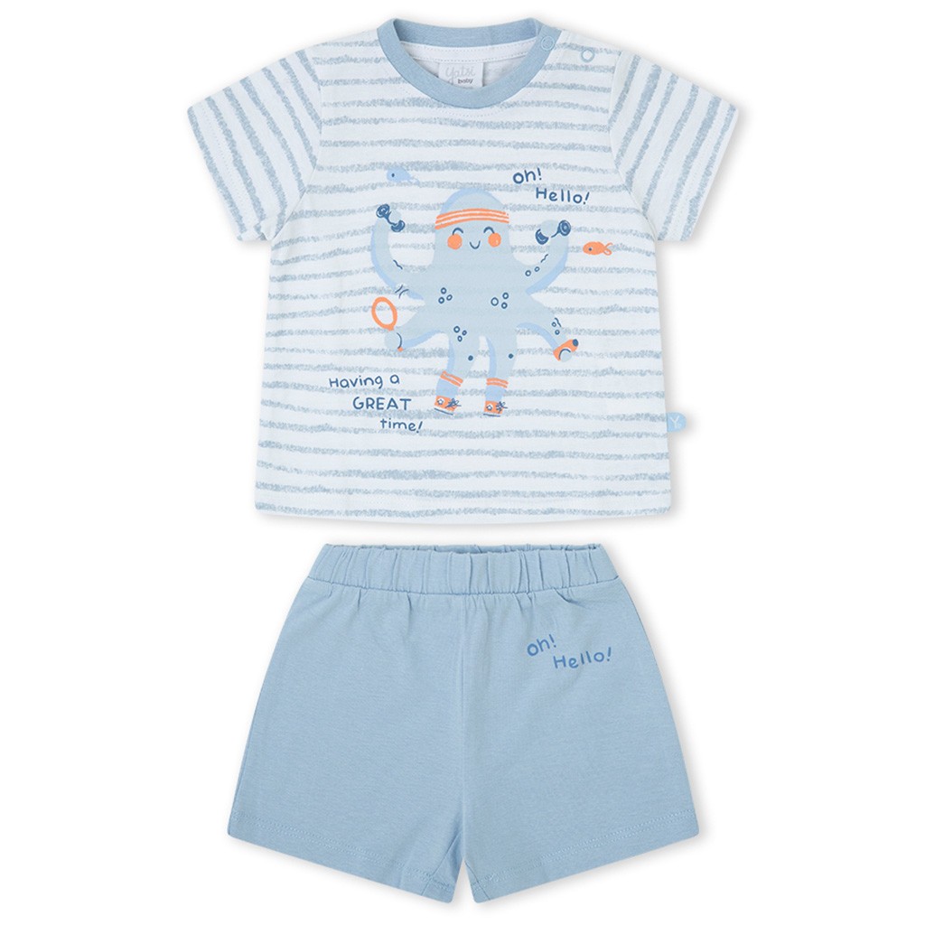 Pijama beb&eacute; algod&oacute;n manga corta rayas