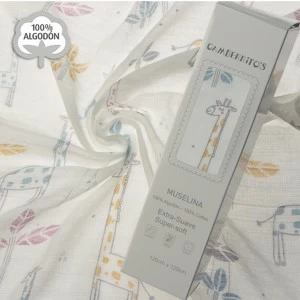 Gasa muselina jirafa estampada algod&oacute;n 100%