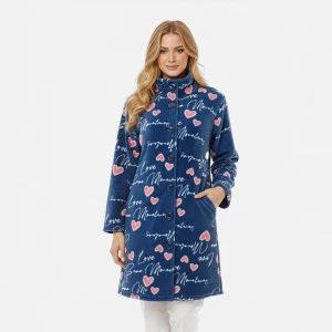 Bata coralina mujer estampada con botones