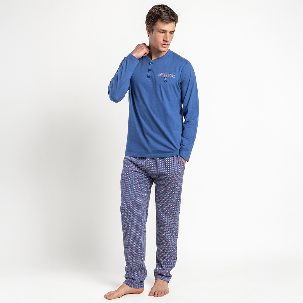 Pijama hombre manga larga algod&oacute;n