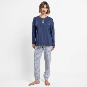 Pijama mujer algod&oacute;n cuello botones