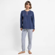 Pijama mujer algod&oacute;n cuello botones