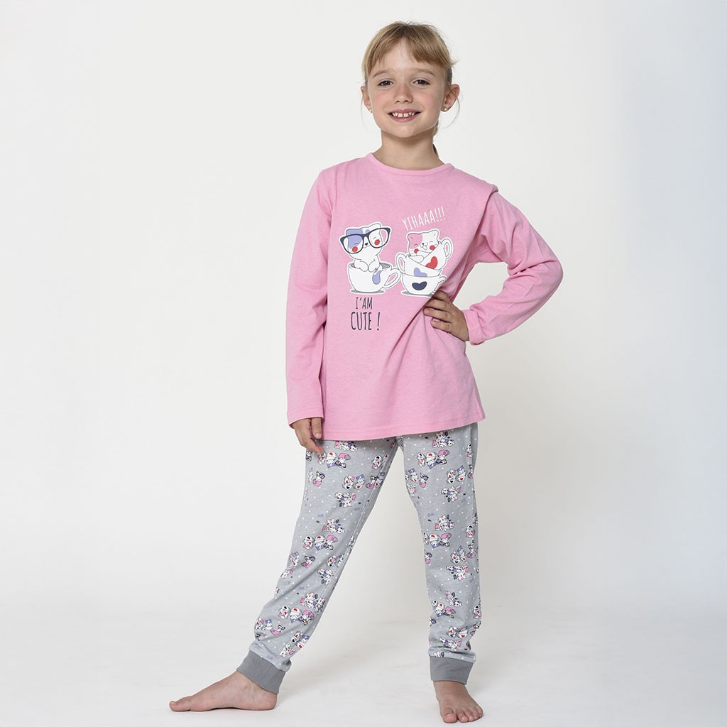Pijama juvenil niña manga larga de algodón fino