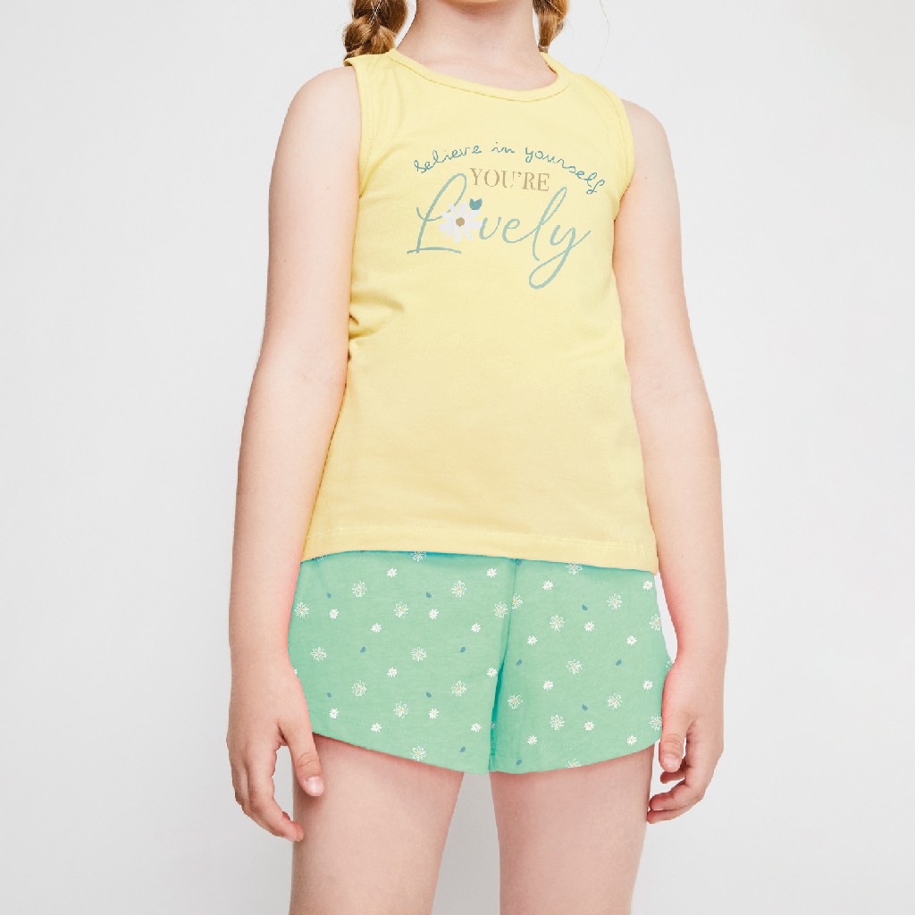 Pijama niña sin mangas amarillo