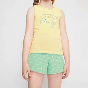 Pijama ni&ntilde;a sin mangas amarillo